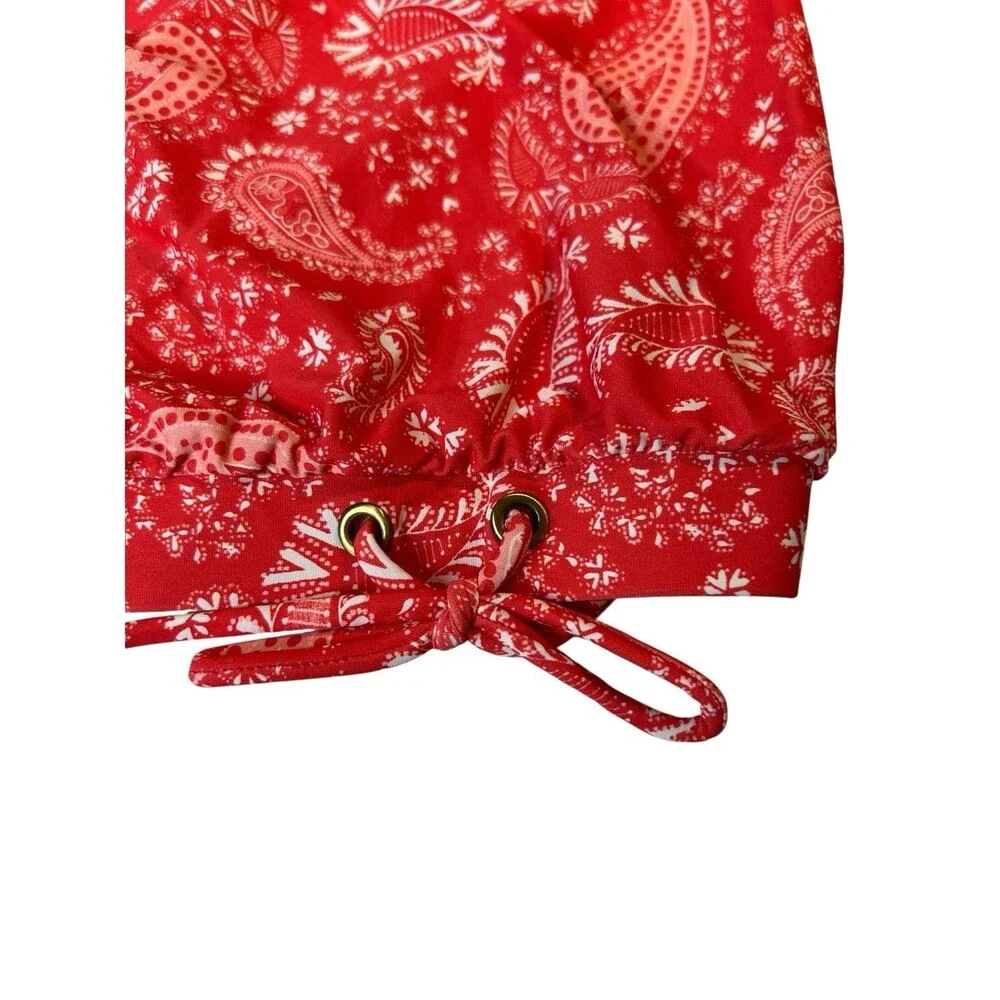 Michael Kors Tankini TOP Bandeau Style Removable Strap Red Paisley Sz SMALL NWT